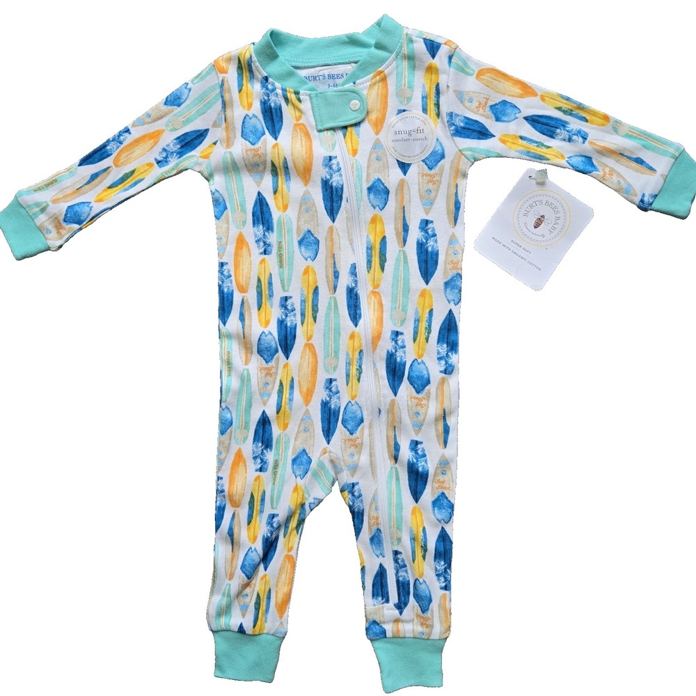 Burt's Bees Baby 3-6 Month Hang Ten Surf Board Print Snug-Fit Pajama NEW